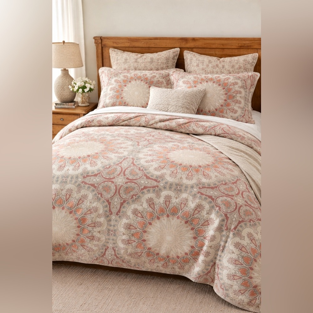 Pottery Barn Valencia King Duvet Cover Set Sham Pillowcase Orange Red